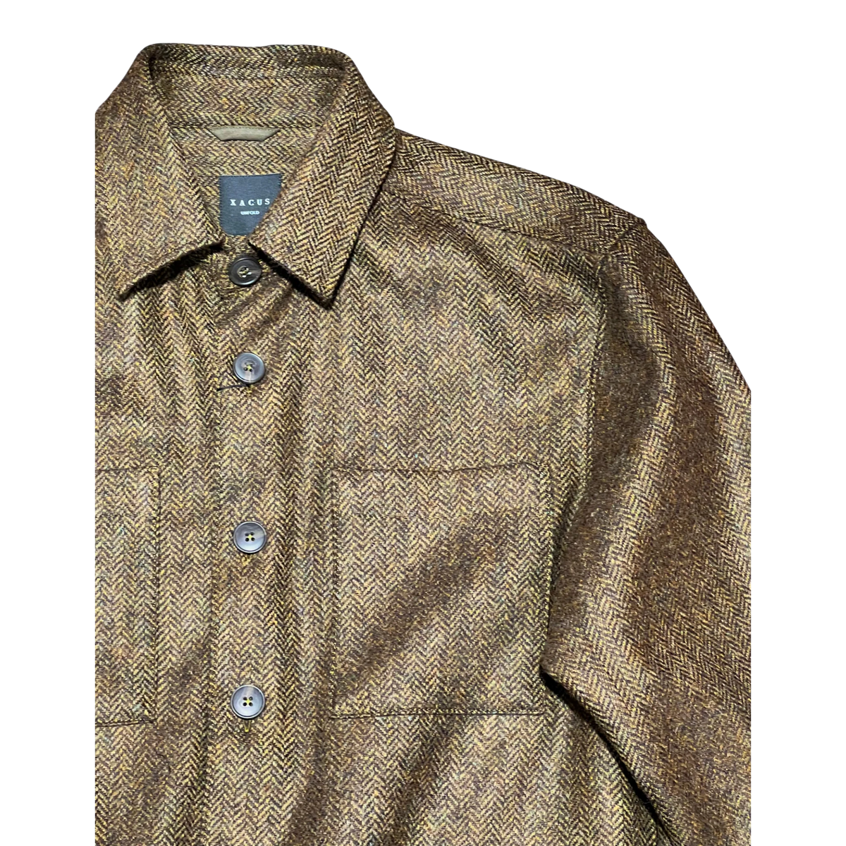 Xacus, Overshirt, Shetland-Wolle Fischgrät Oliv-Braun