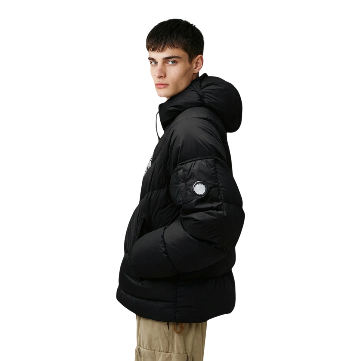 C.P. Company, Down Shield Lens Hooded Puffer in Schwarz - UNIT Hamburg