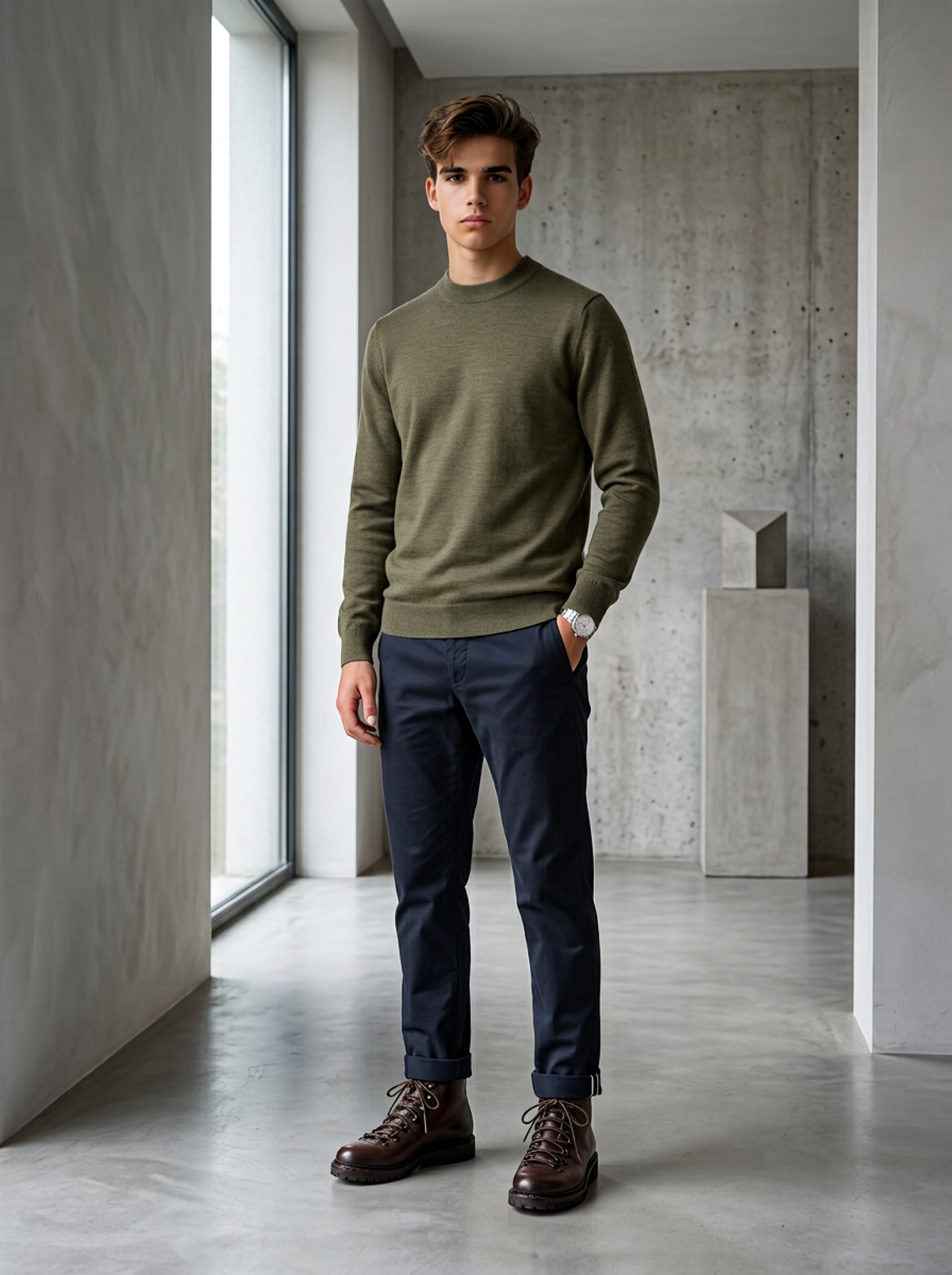 Roberto Collina, Merino Stehkragenpullover, militare grün - UNIT Hamburg