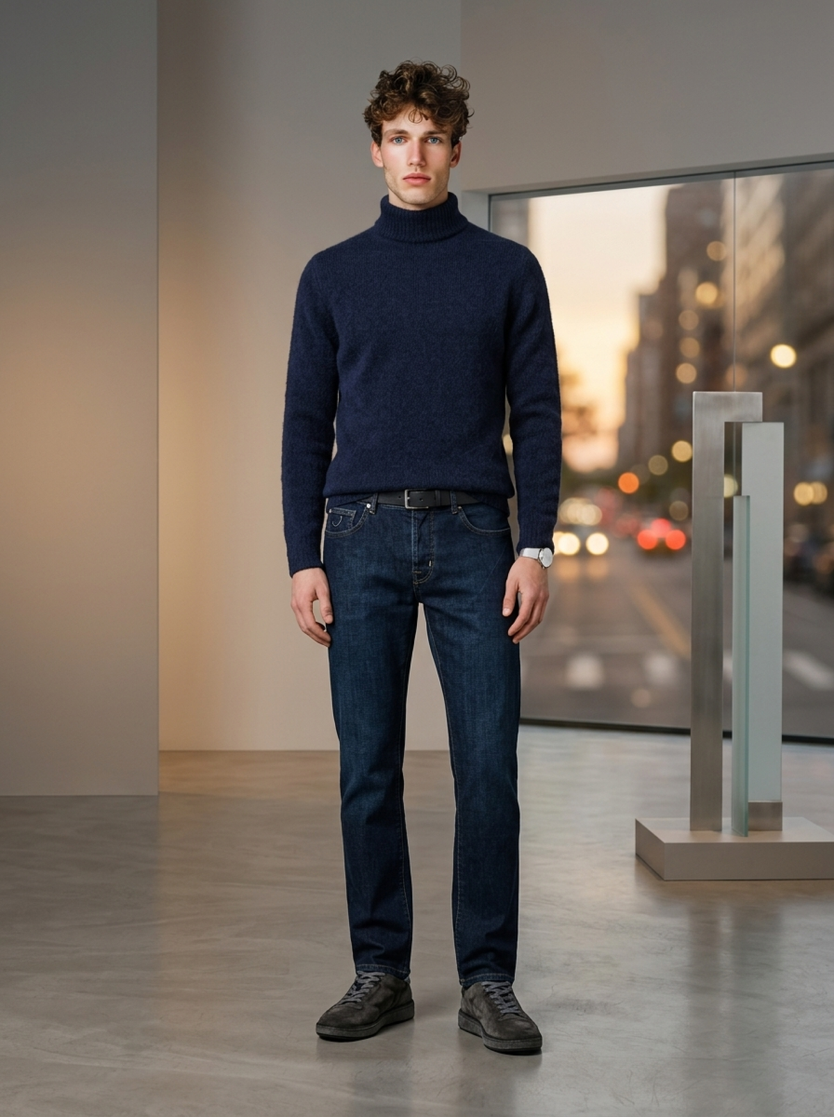 Roberto Collina, Merino / Baby Kamel, Stehkragen navy - UNIT Hamburg