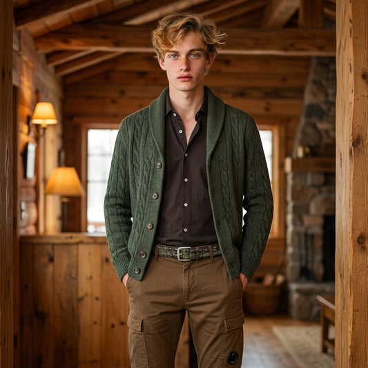 Gran Sasso Shetland Cardigan in Moosgrün - UNIT Hamburg
