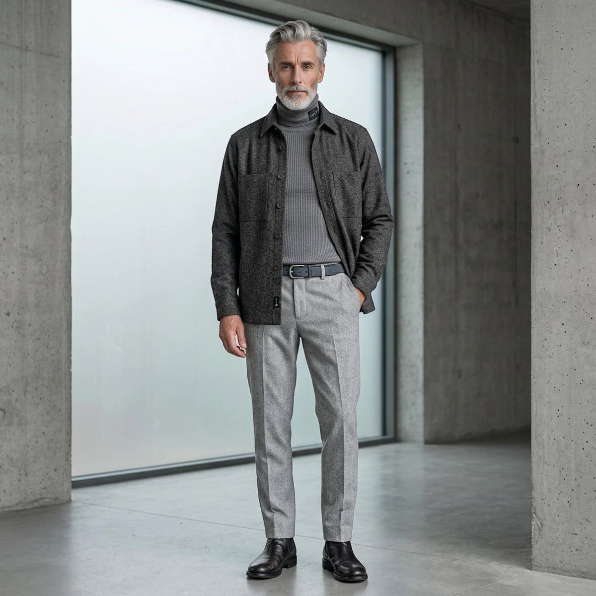 Xacus, Overshirt Shetland-Wolle Pfeffer und Salz, grau