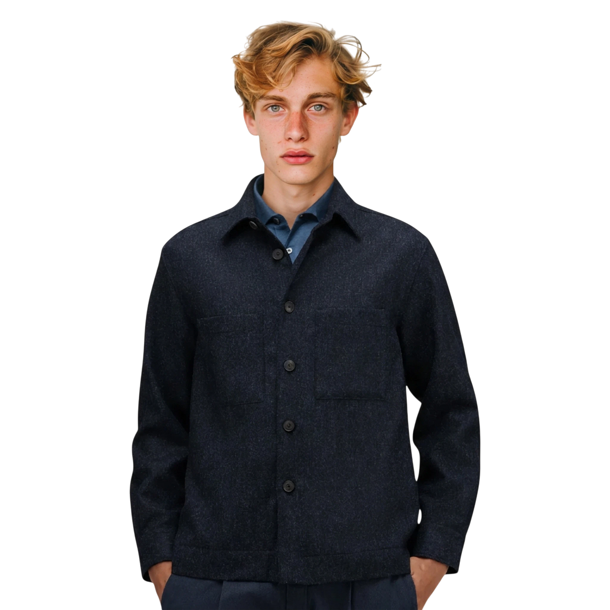 Xacus, Unfold Wool Overshirt aus Shetlandwolle, navy