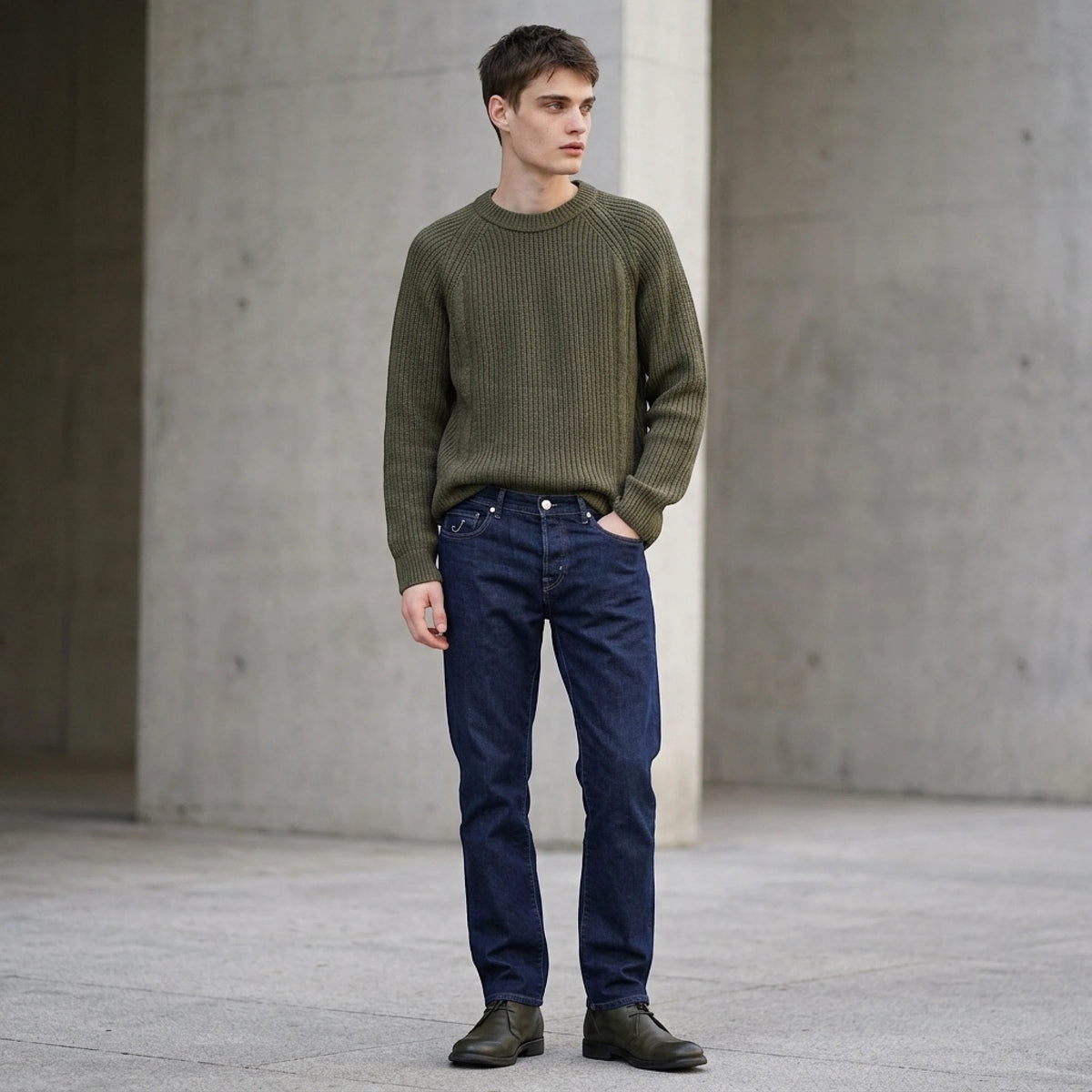 Ten c ASHIHEI WOOL KNIT – Oversized Wollpullover, oliv