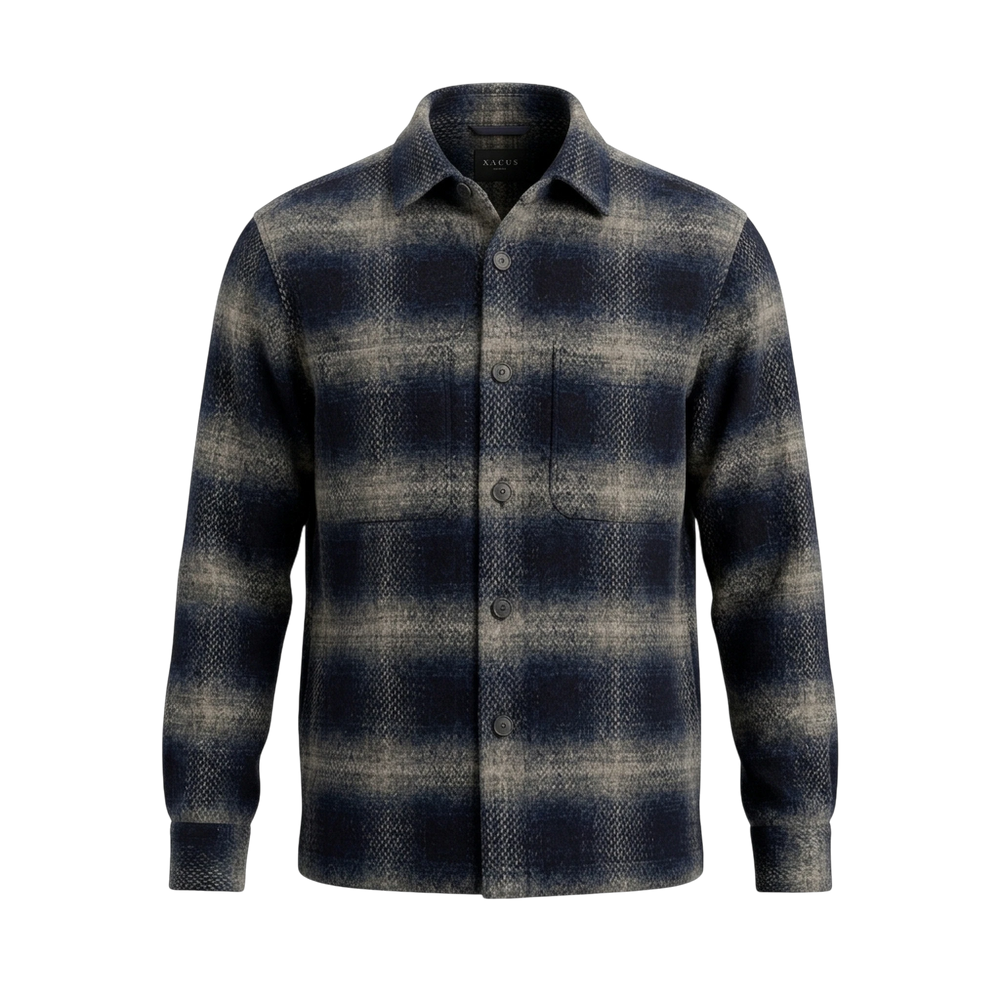 Xacus, Overshirt, Shetland-Wolle, Blau-Beige