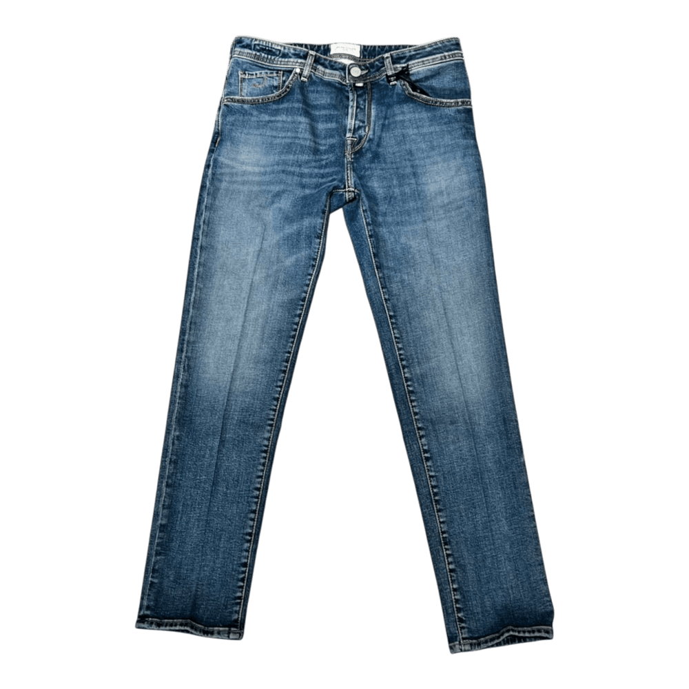 UNIT Hamburg - Jacob Cohën, Scott, light blue denim, pale green Label - Jacob Cohën