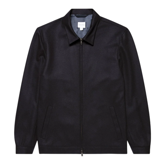 Sunspel Boiled Wool Harrington Jacket Navy