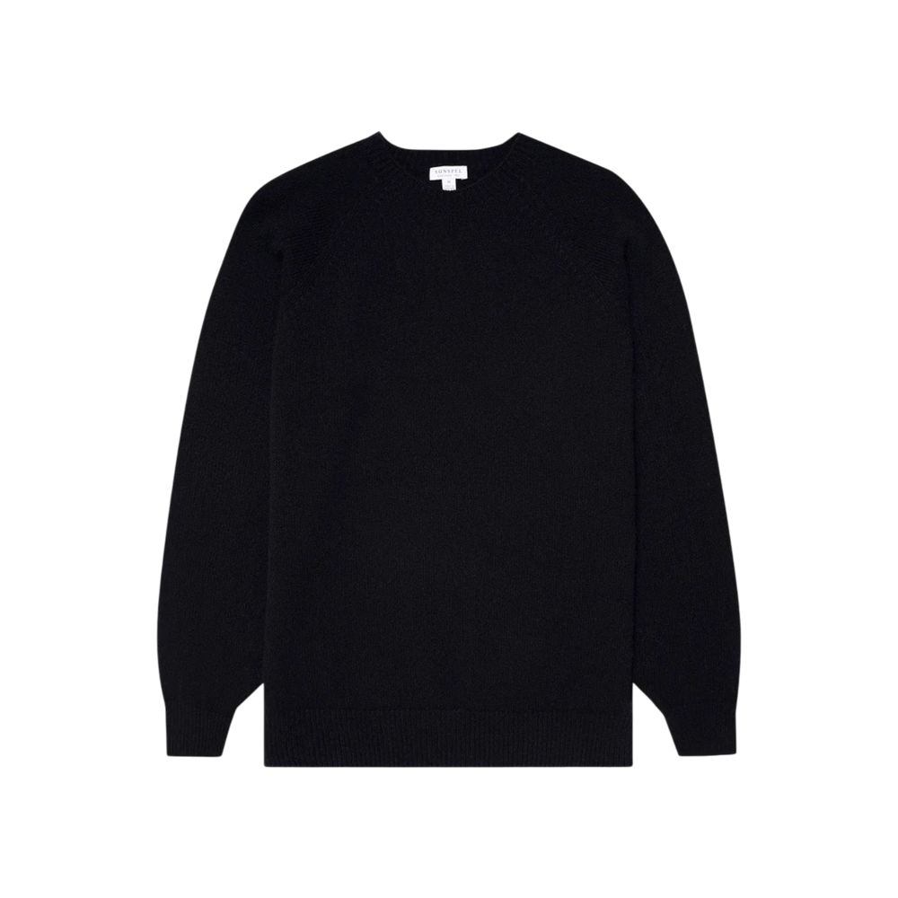 Sunspel Lambswool Crew Neck Dark Navy Mouline