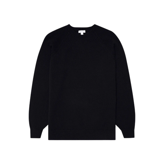 Sunspel Lambswool Crew Neck Dark Navy Mouline