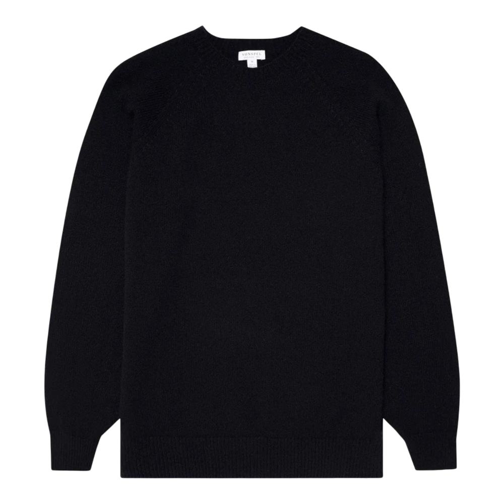 Sunspel Lambswool Crew Neck Dark Navy Mouline - UNIT Hamburg