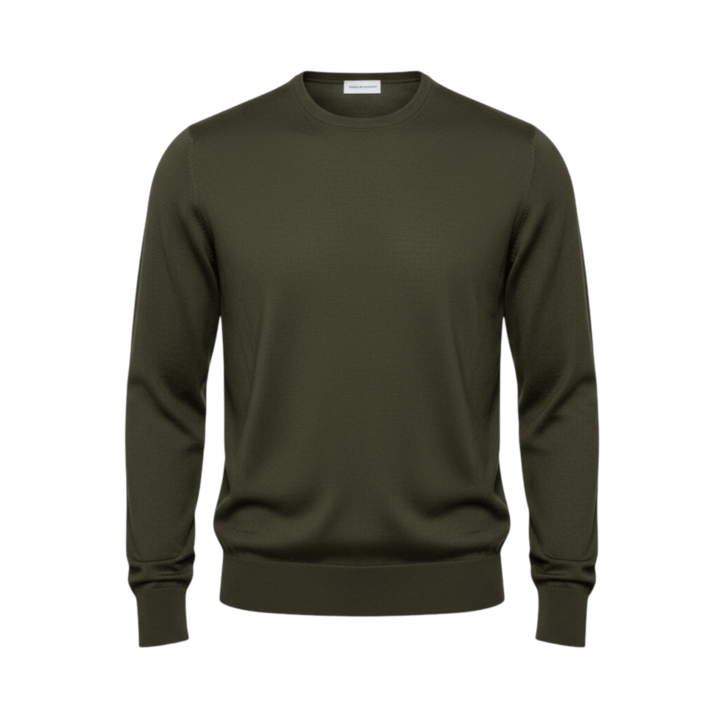 UNIT Hamburg - Never Laundry Merino Feinstrick Rundhals oliv - Never Laundry