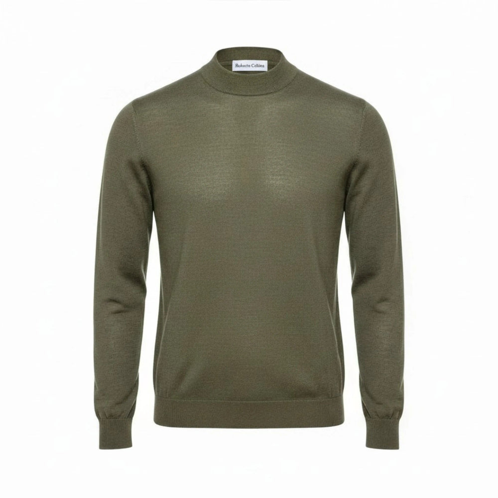 UNIT Hamburg - Roberto Collina, Merino Stehkragenpullover, militare grün - Roberto Collina