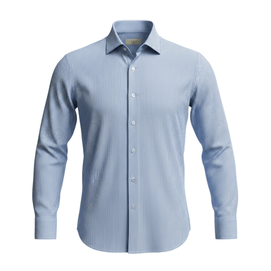 UNIT Hamburg - Xacus Seersucker Hemd, blauer Römerstreifen – Made in Italy - Xacus
