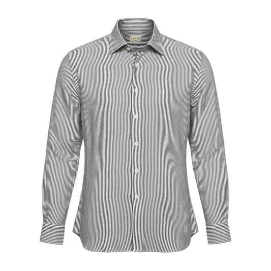 UNIT Hamburg - Xacus Washed Linen Stripe, weiß mit braunen Streifen - Xacus