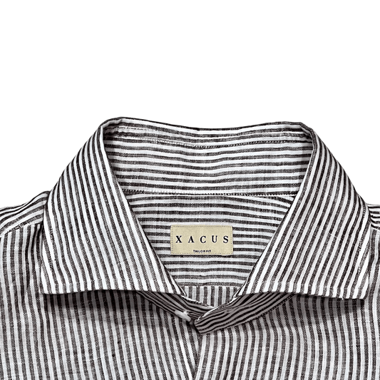 UNIT Hamburg - Xacus Washed Linen Stripe, weiß mit braunen Streifen - Xacus
